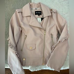 Girls size 10 blush color faux leather moto jacket with ruffle trim NWT